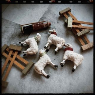 アンティーク ドイツputz sheep ひつじの群れと羊飼いのセット