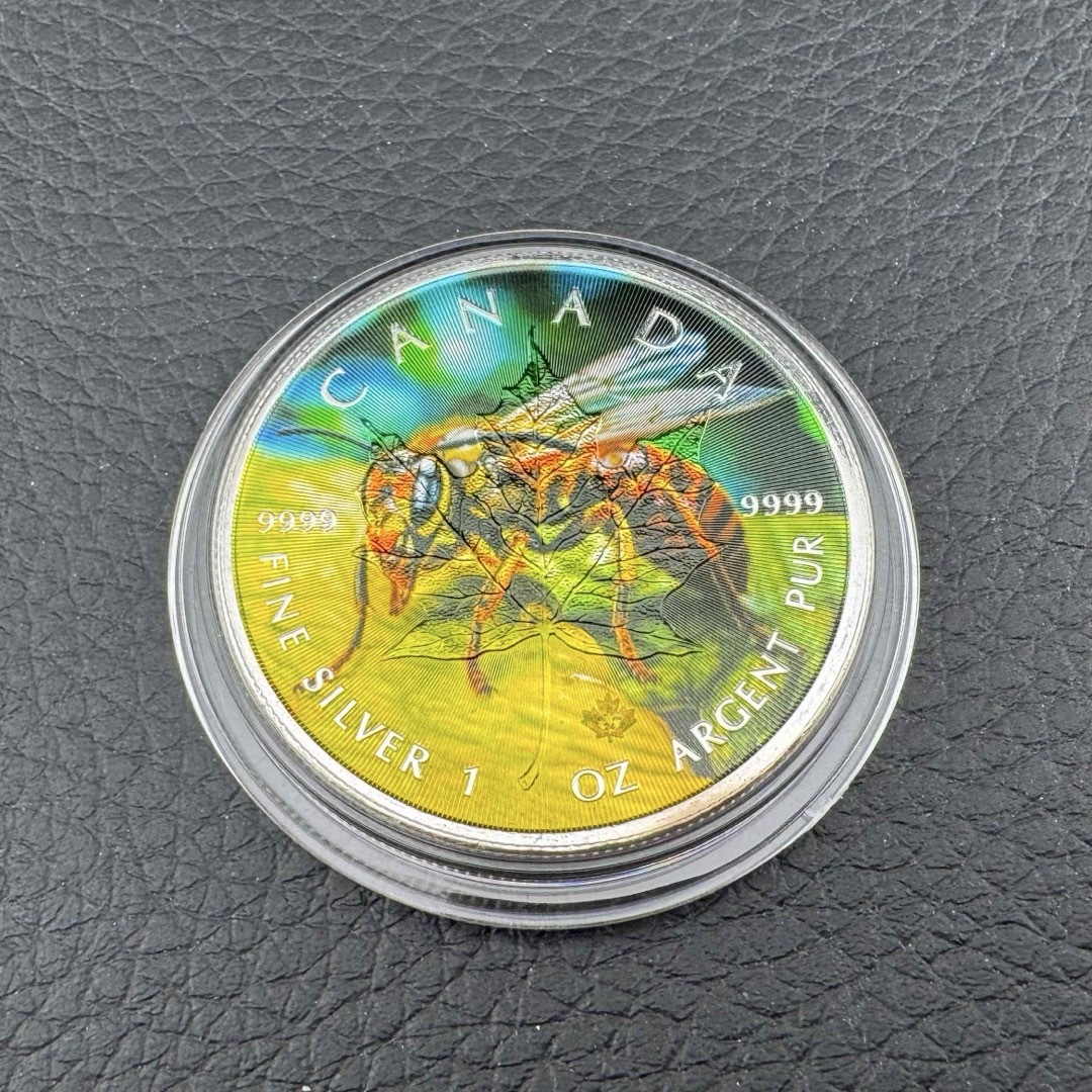 世界100枚限定！ メイプルリーフ 銀貨 カラー スズメバチ 森の自然融和