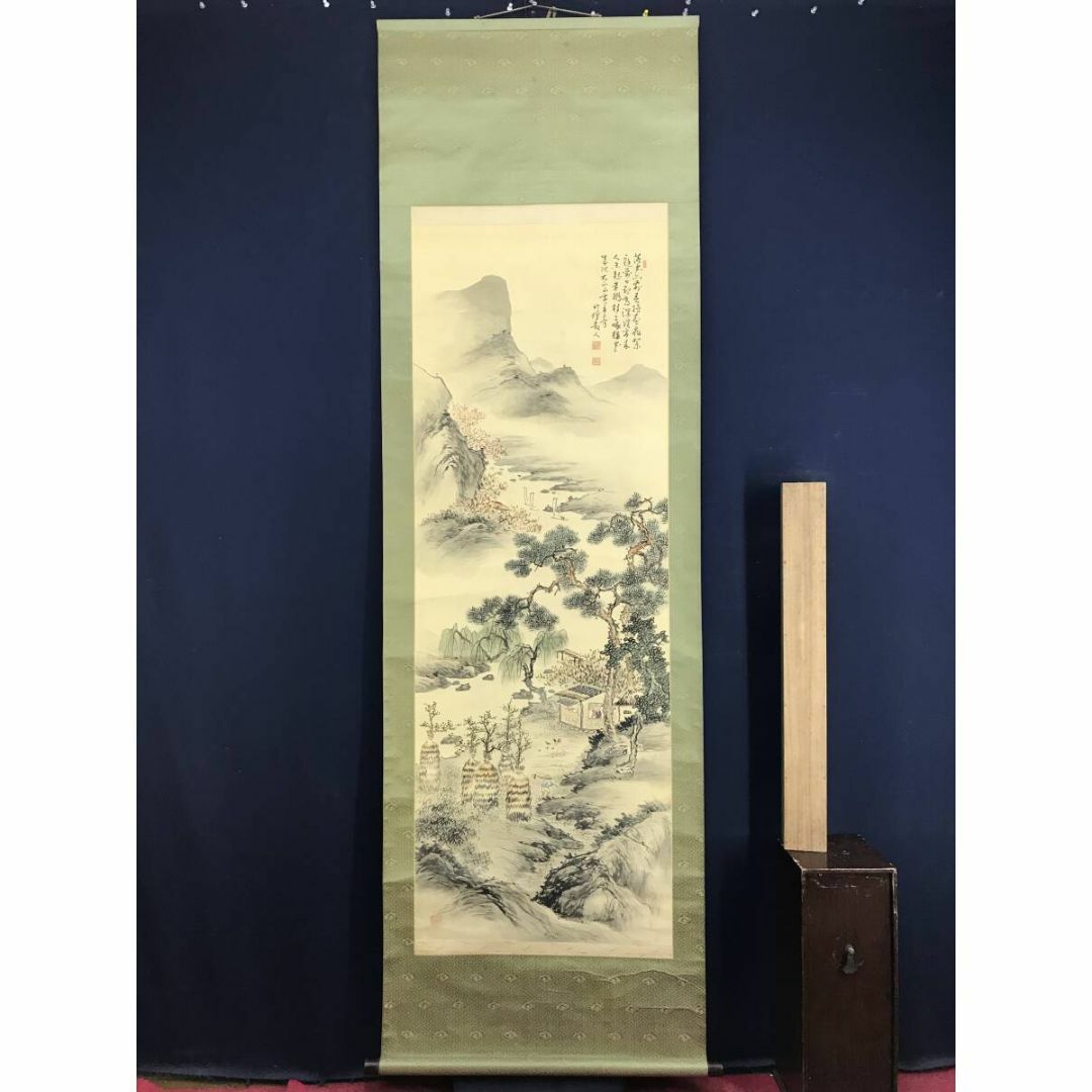 真作/小川竹鳳/山水人物画賛/山水佳趣図/山水図/掛軸☆