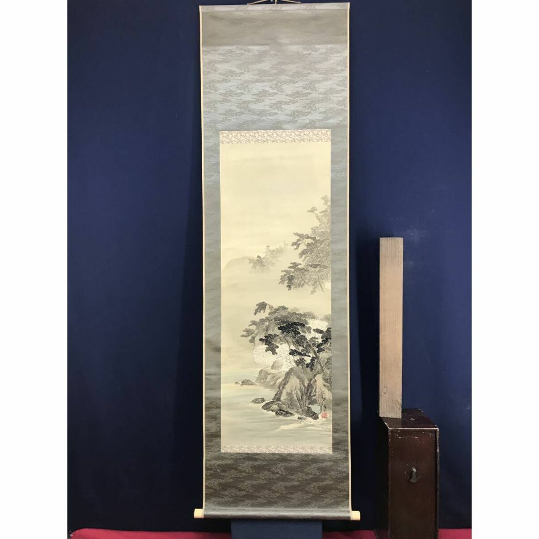 真作】/長谷川武岳/達磨図/桐観箱付/布袋屋掛軸HF-55 割引 真作