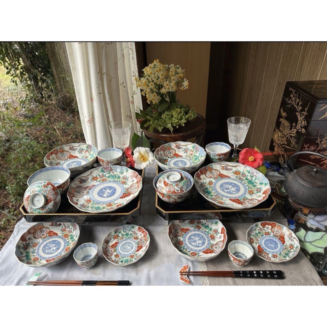 感謝お嫁入り‼️伊万里上手錦手Dragon❌あじさい桐に蝶菊七