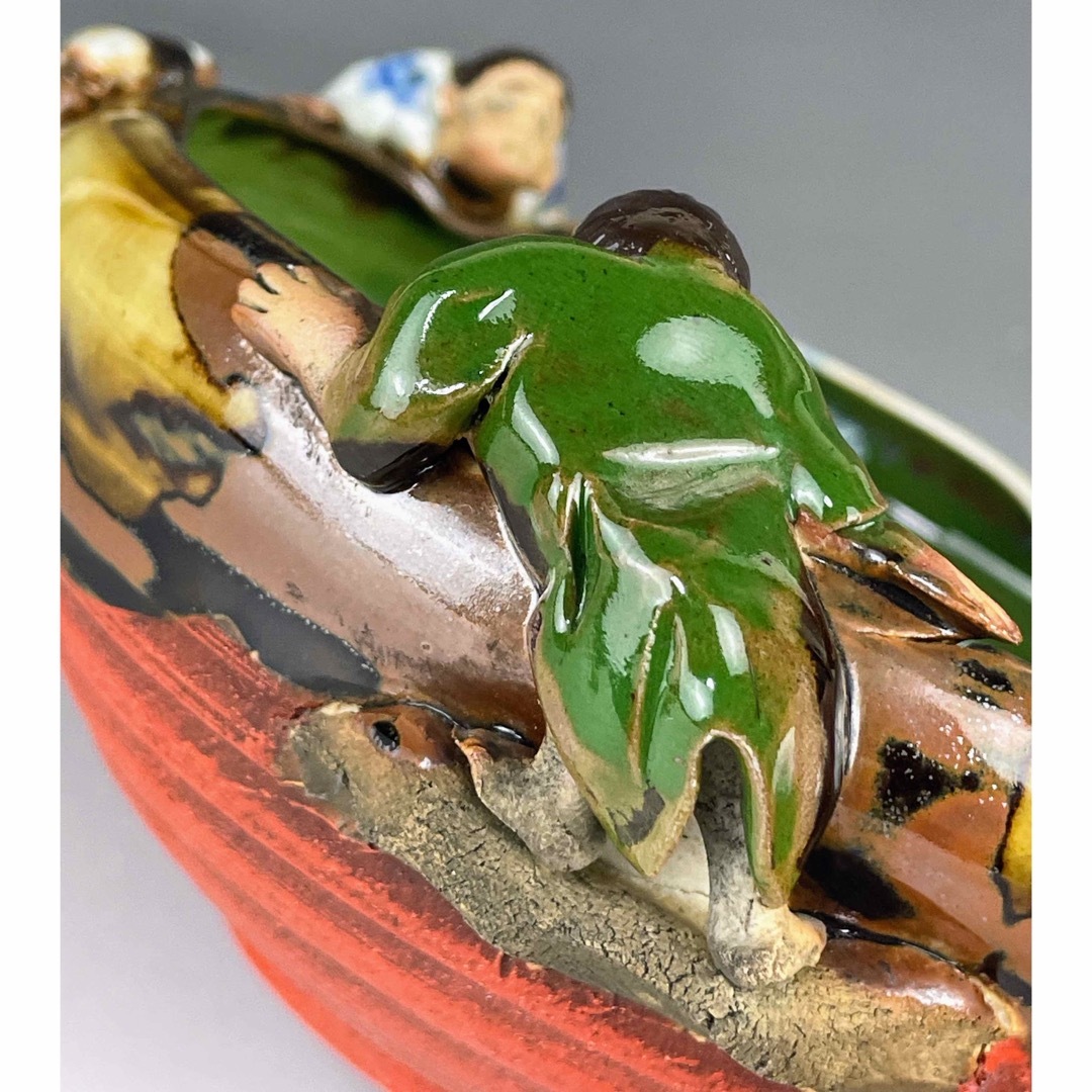 隅田焼 井上良斎 高浮彫人物立体造形焼物 明治期 ボウル トレイ 深皿 鉢