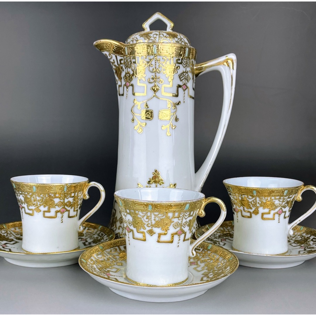 オールドニッポン アールヌーボー様式 金盛り チョコレートポット ゴールド