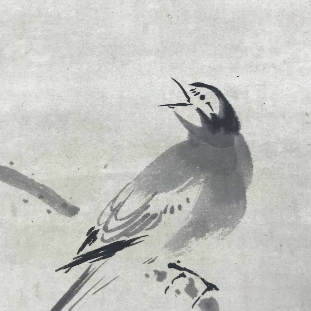 模写/長谷川等伯/蓮に小禽図/ハスにセキレイ図/掛軸☆宝船☆