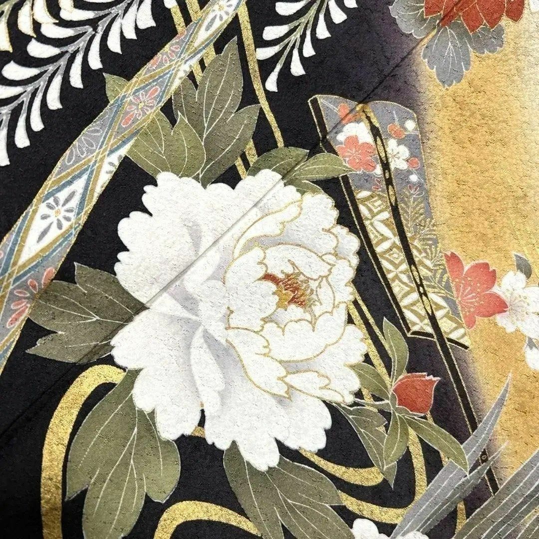金駒刺繍 金彩 鞠 熨斗 藤 牡丹 菊花 振袖 晴れの日 着物 032a p