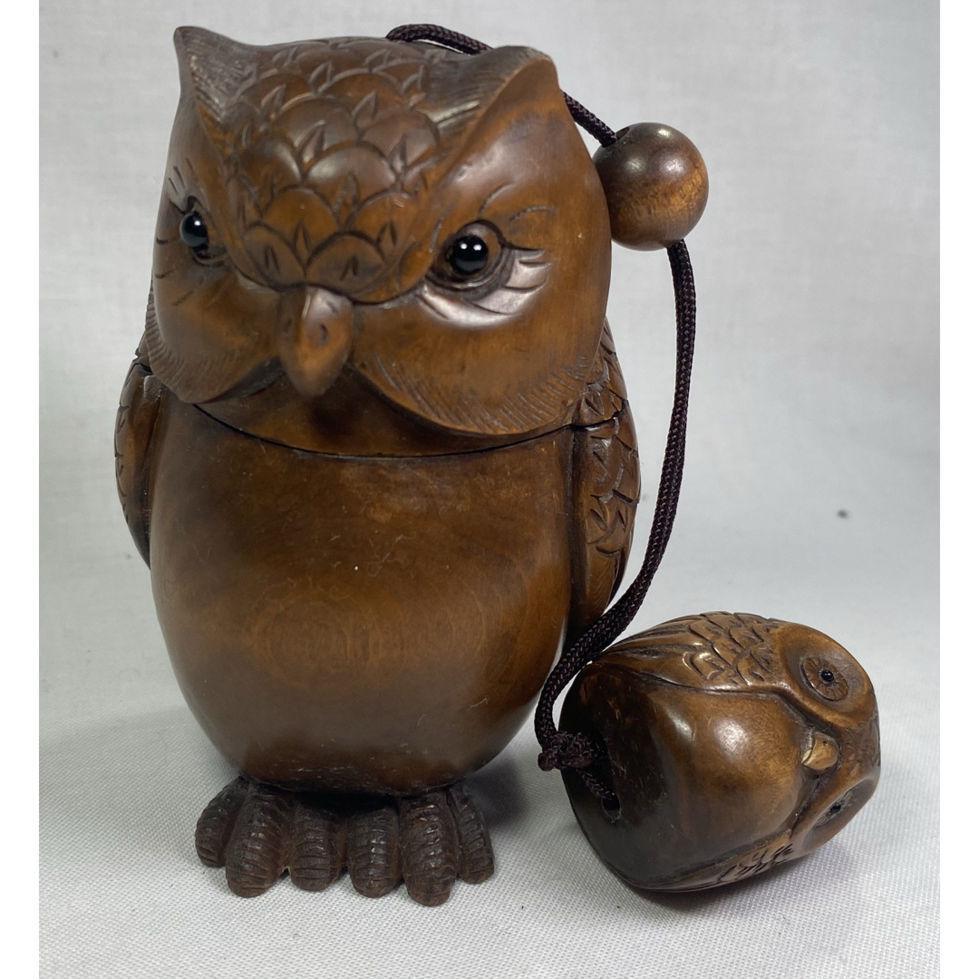 フクロウ彫刻 ふくろう 梟 置物 4体セット 木製フクロウ彫刻 4体セット