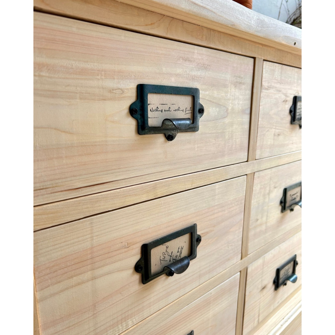 高品質 【ハンドメイド】国産ひのき使用 オシャレ取手9杯チェスト