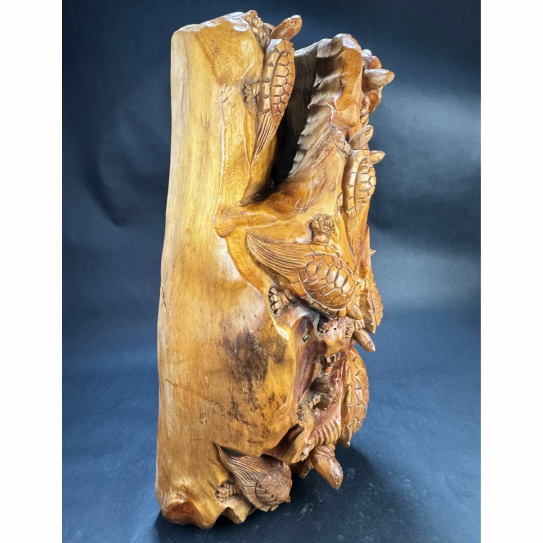 古美術 一本彫り 福亀木彫り置物 手彫り 骨董 古玩 旧蔵 古賞