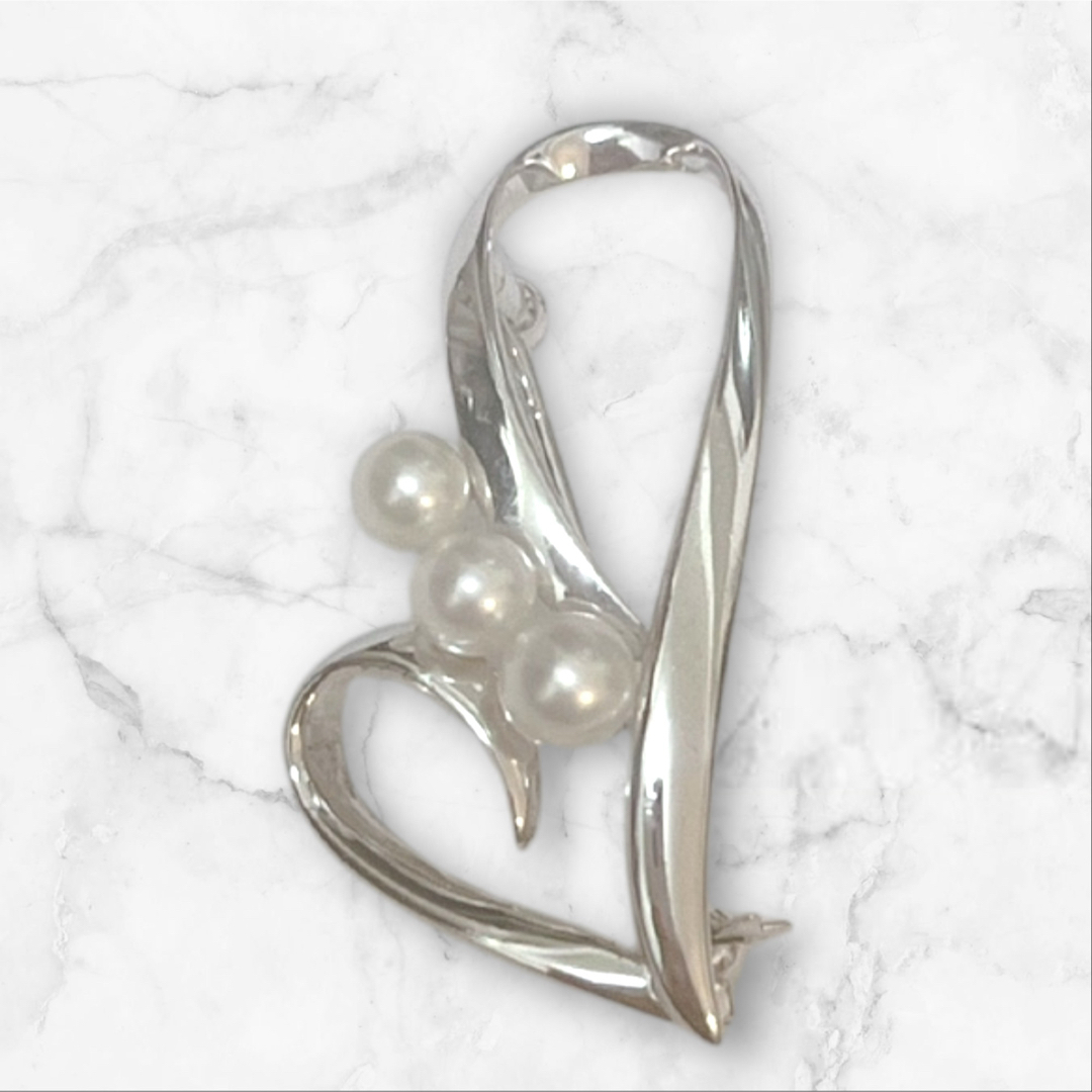 極美品】MIKIMOTO パールブローチ あこや真珠 シルバー 刻印 ハート型