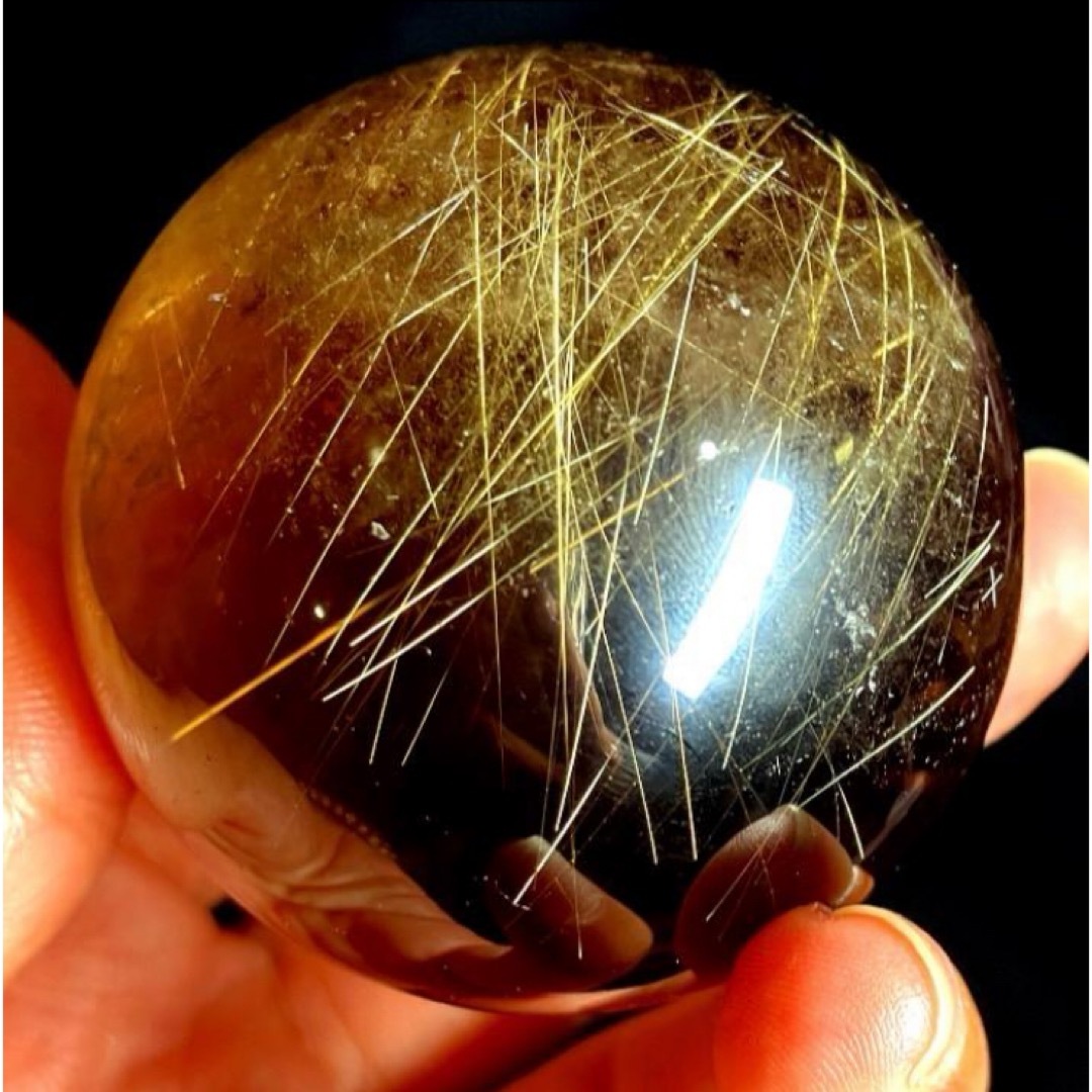 51mm ゴールドルチルクォーツ 丸玉 スフィア 金針水晶