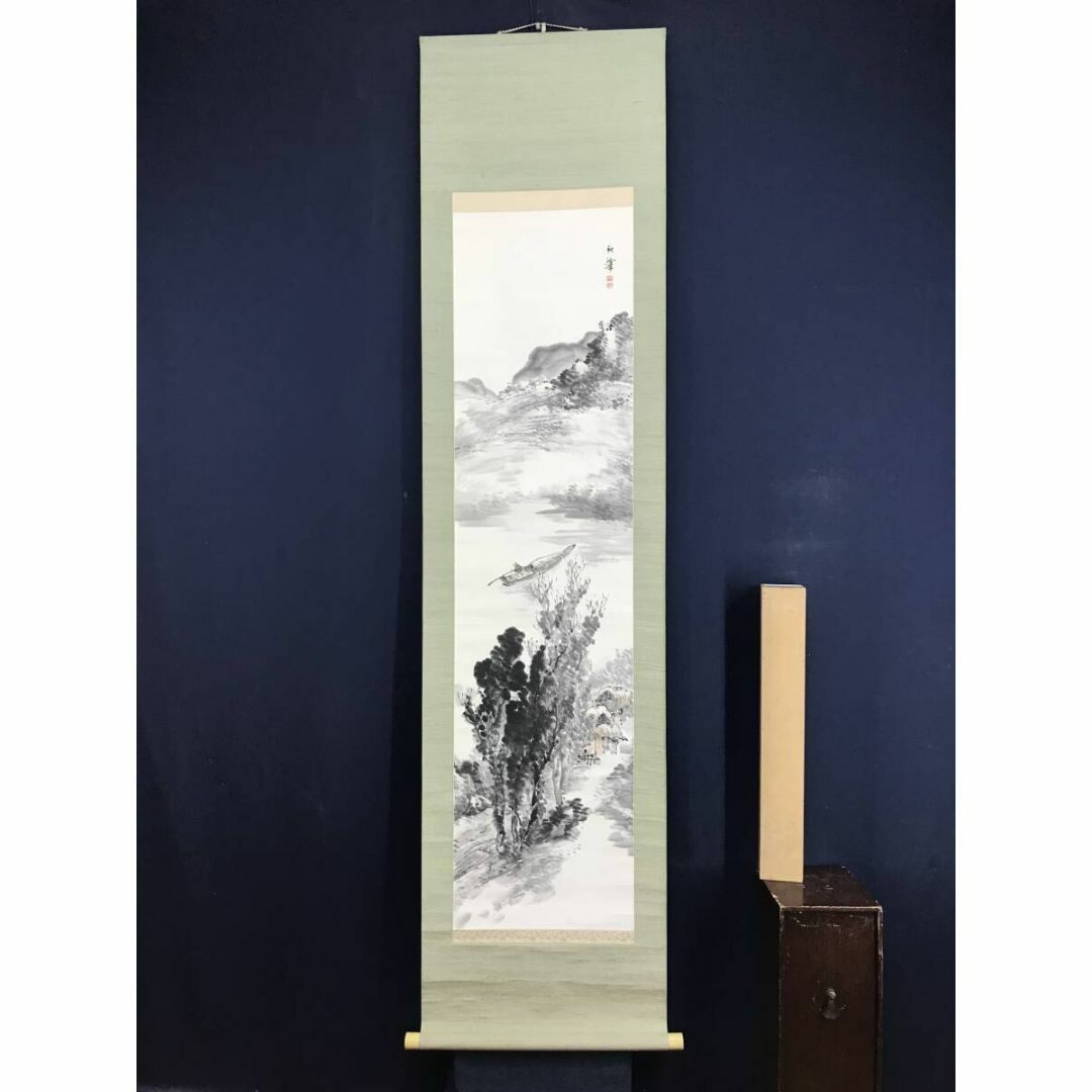 真作】阪正臣/山水画賛/掛軸☆宝船☆Y-152 JM｜阪正臣/