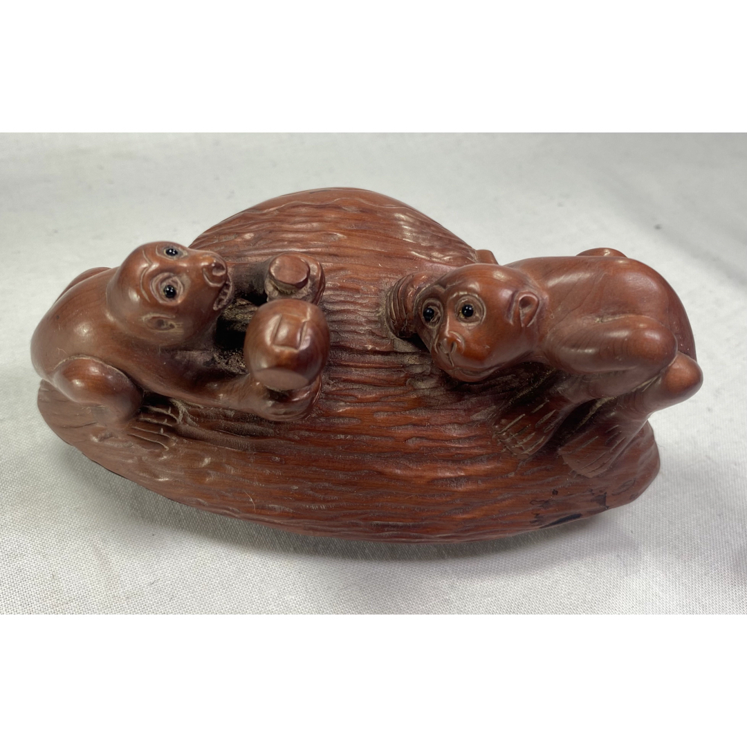 時代提げ物 唐木黄楊木彫刻 犬・猿・虎など 根付 置物 時代提げ物 唐木