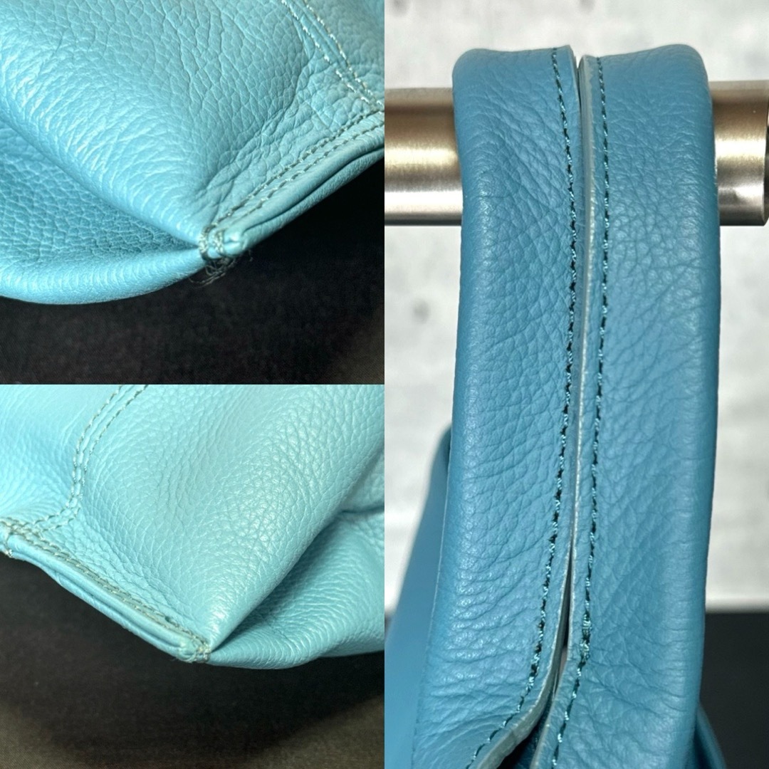 美品】WAKO 銀座和光 シボ革 レザー ライトブルー A4 ハンドバッグ