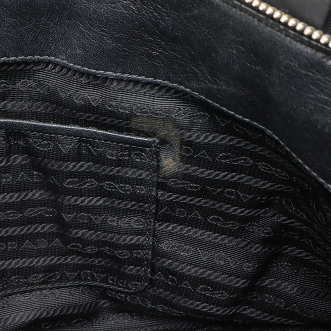 プラダ ハンドバッグ 2way ショルダー レザー×ナイロン ギャザー 黒