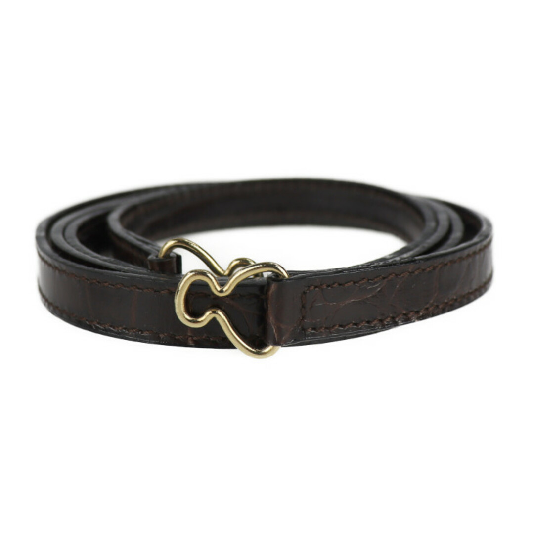 フェラガモFerragamo クロコダイル風レザー ショルダーバッグ ダーク