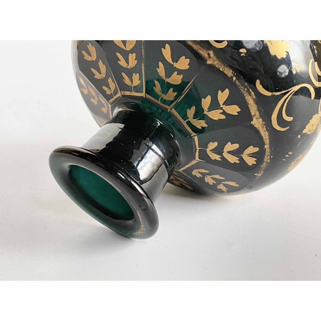 販売 アンティーク ガラス ボトル 金彩 唐草文様 花瓶 面取 エナメル