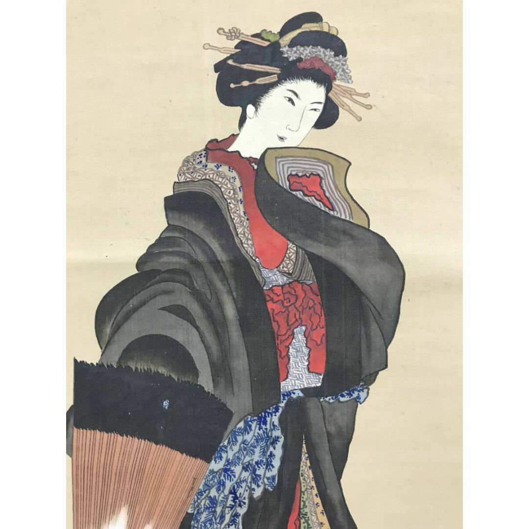 模写/葛飾北斎/花魁/遊女/美人図/浮世絵/人物図/掛軸☆宝船☆AI-954の