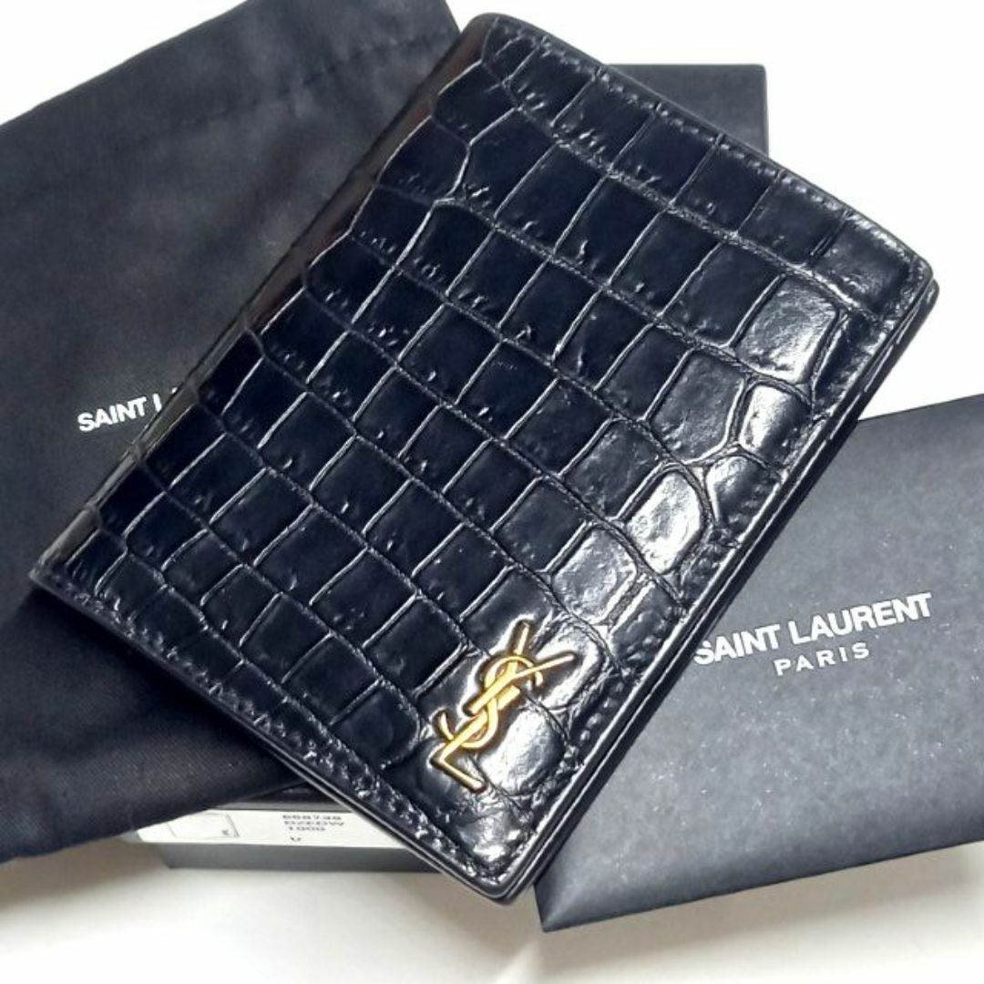 希少】サンローランパリ 折り財布 クロコ型押し カサンドラ YSL レザー