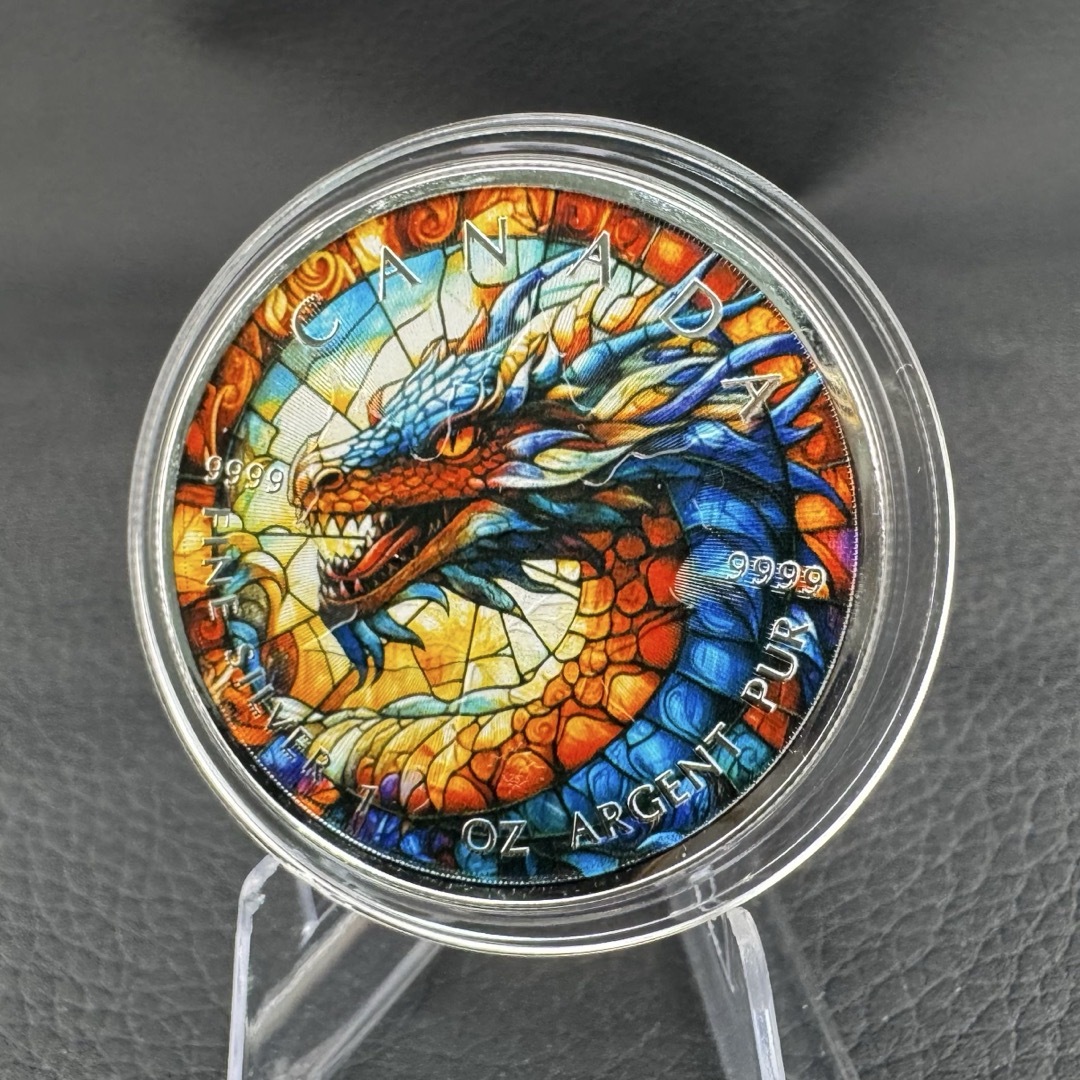 世界100枚限定！ メイプルリーフ 銀貨 カラー ゴールデンドラゴン 1オンス