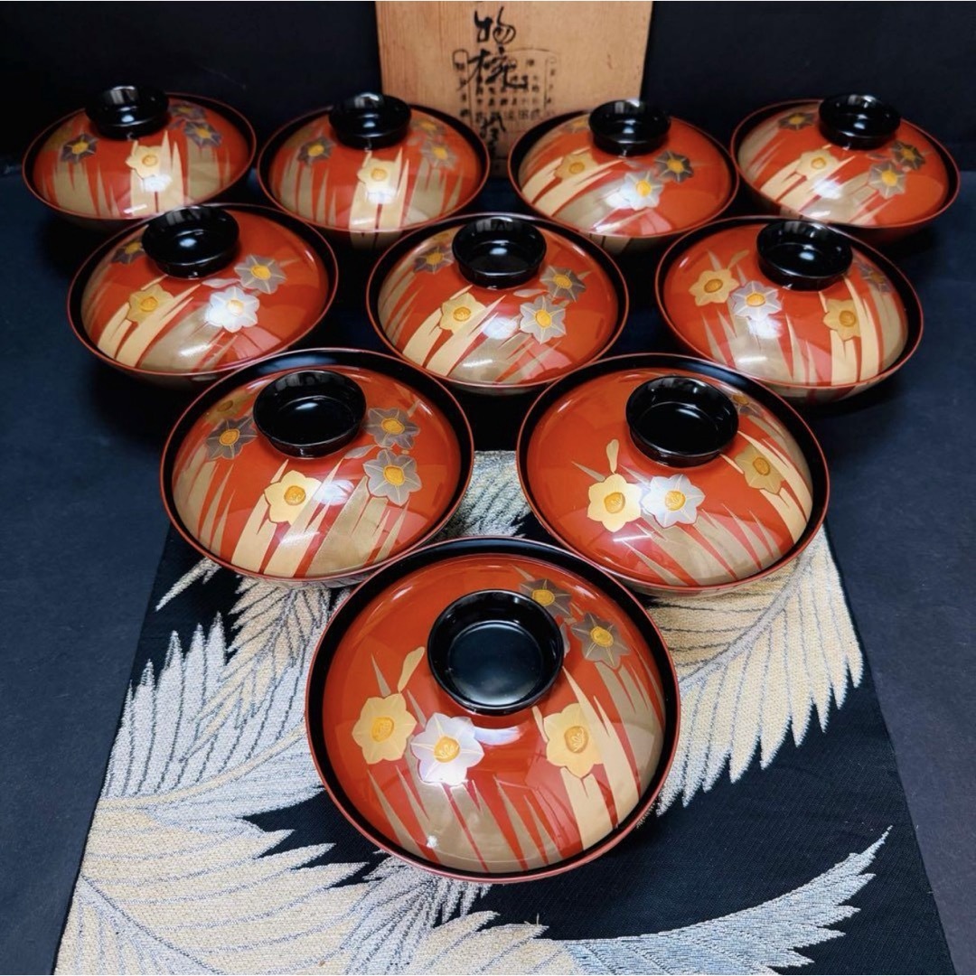 ☆漆器☆ 坂本漆器店 『輪島塗雲錦蒔絵小吸物椀』 10客 【木製】 輪島塗