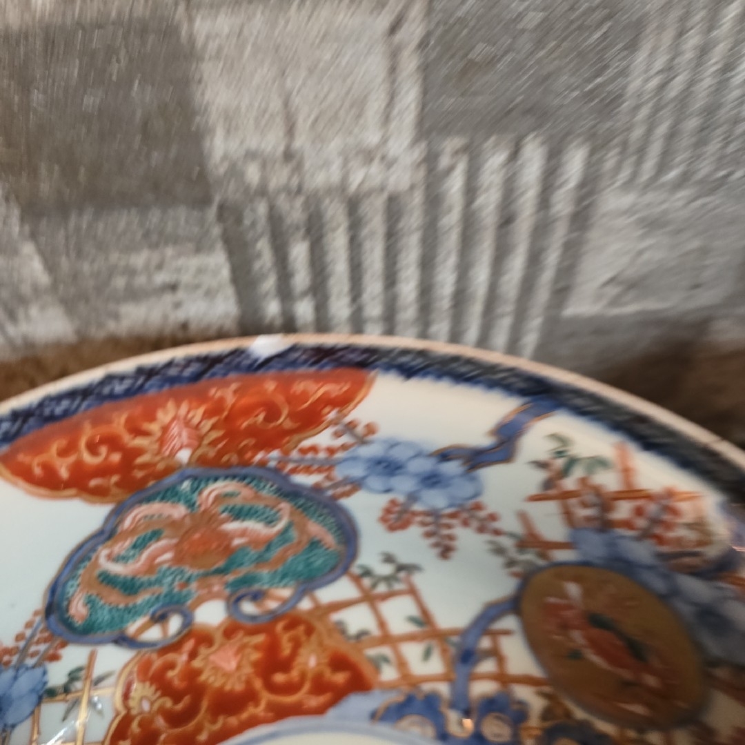 幕末〜明治期 色絵赤絵金蘭手変形皿 一辺26cm 古美術 豪商旧蔵品 古