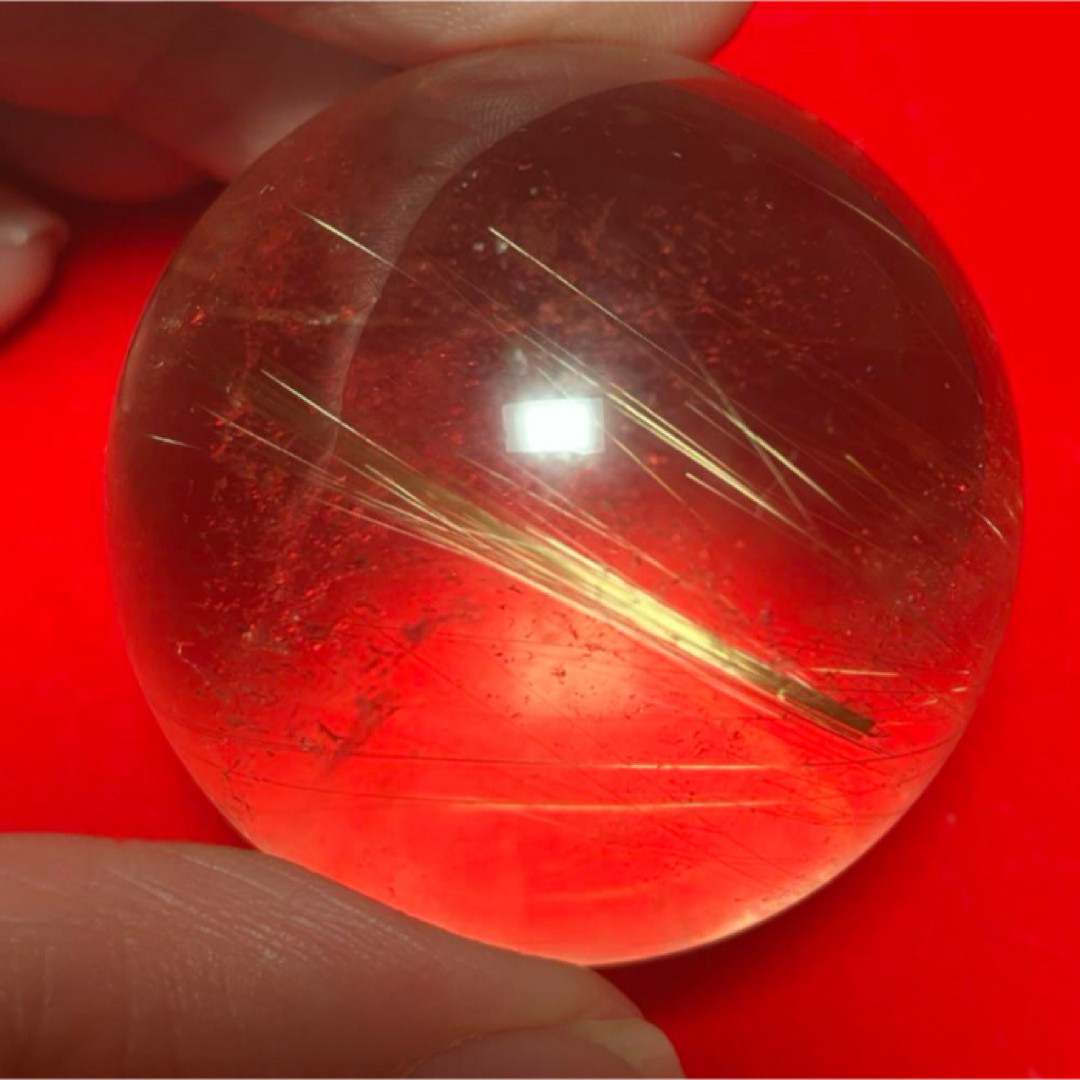 40mm ゴールドルチルクォーツ丸玉スフィア金針水晶