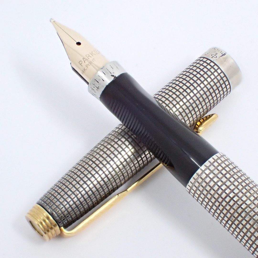 Parker 万年筆 14k 格子柄 シャープペンシル純銀2本セット