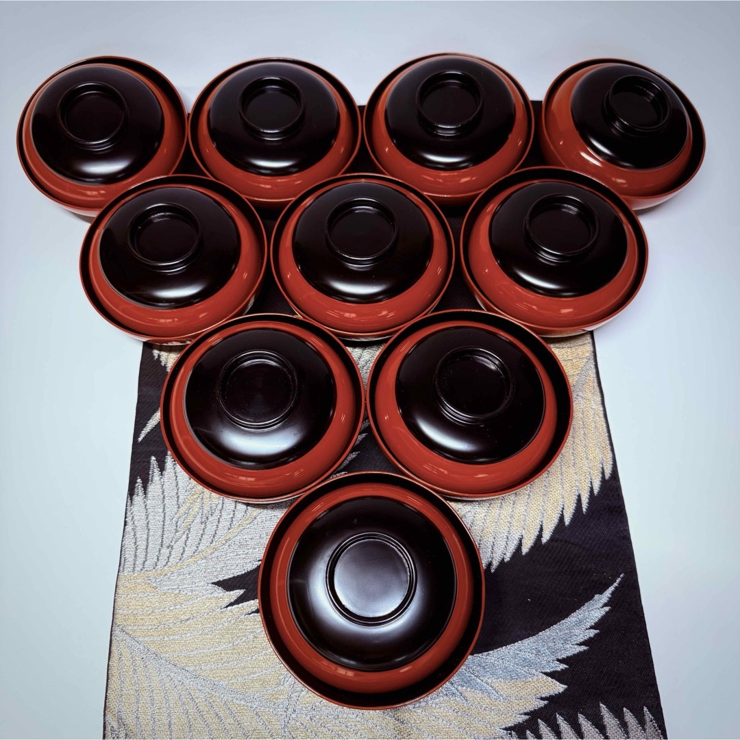 漆器輪島塗 蒔絵金彩細工 沈金木製 蓋付椀 お煮物椀 吸物椀 10客