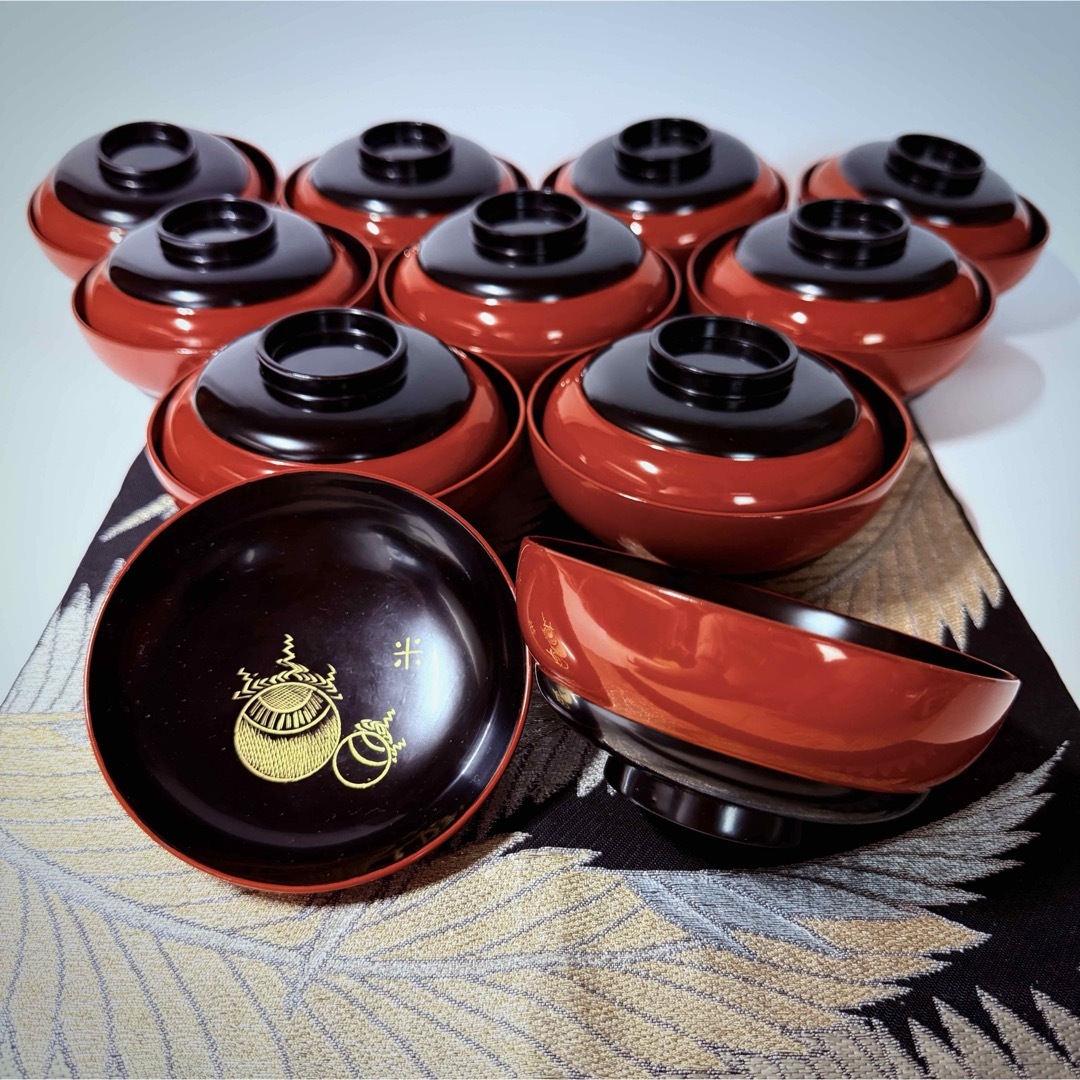 漆器輪島塗 蒔絵金彩細工 沈金木製 蓋付椀 お煮物椀 吸物椀 10