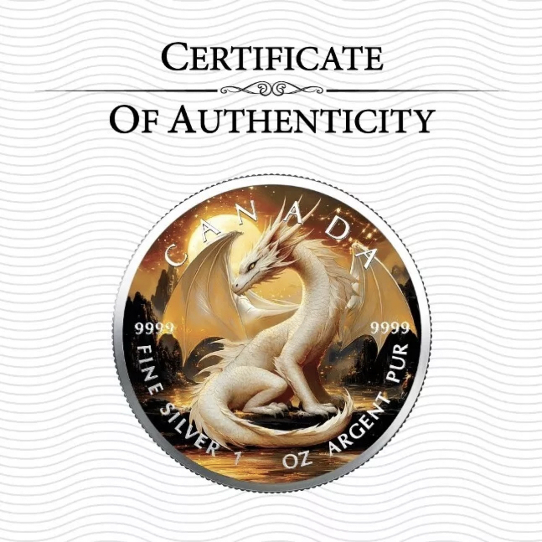 メイプルリーフ 銀貨 カラー ドラゴン(陰と陽) 1オンス 1oz 龍 竜 陰陽