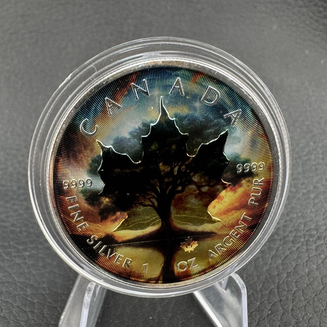 世界100枚限定 メイプルリーフ 銀貨 カラー 銀貨生命の樹 1オンス 1oz