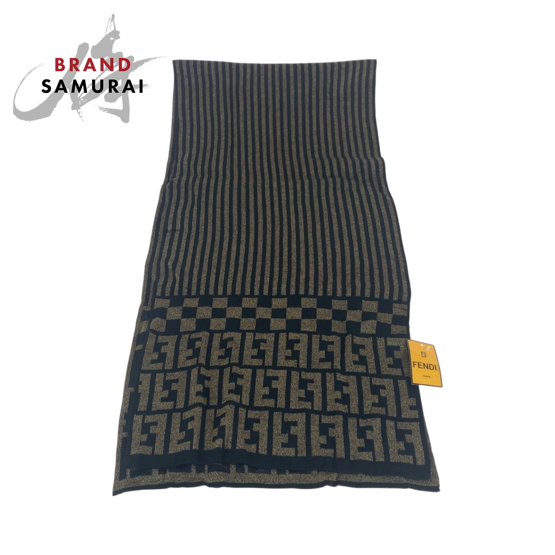 美品 FENDI フェンディ ズッカ ブラウン ブラック ウール マフラー