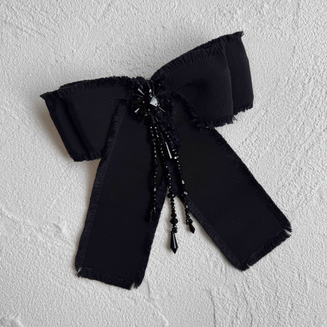 GUCCI グッチ グログラン リボンブローチ ブラック ビジュー Bee