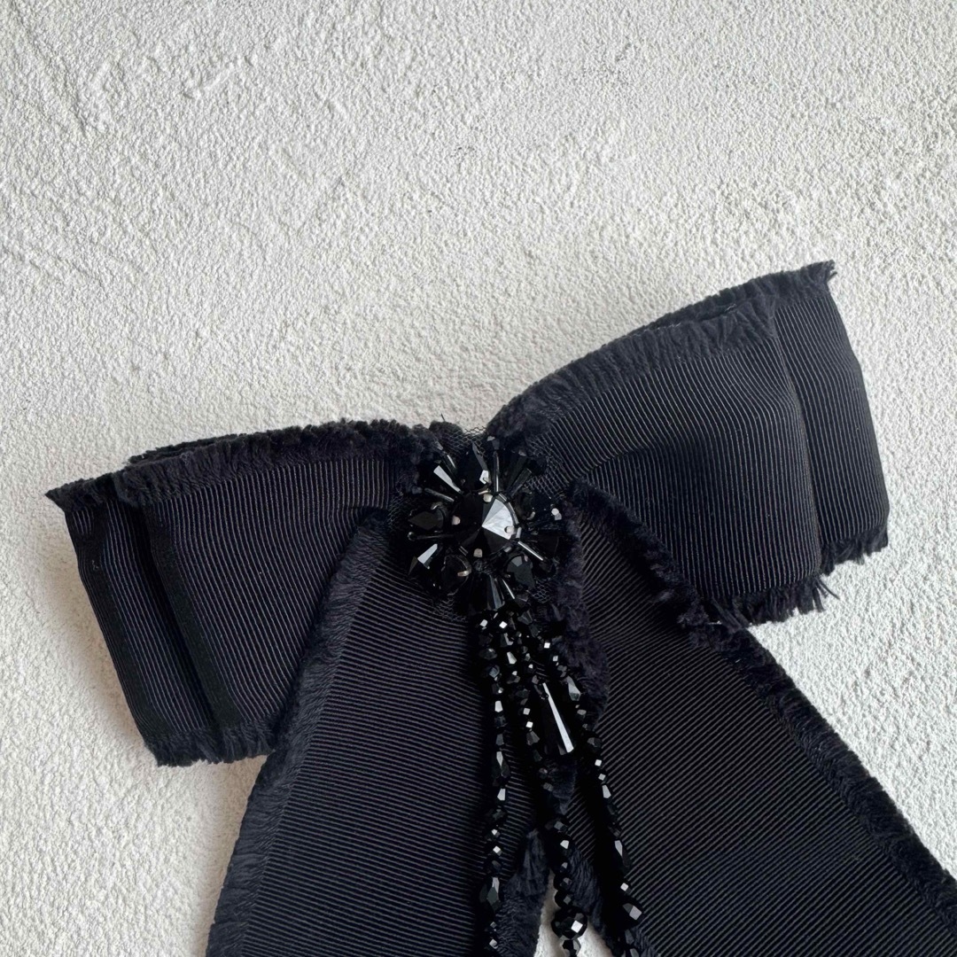 GUCCI グッチ グログラン リボンブローチ ブラック ビジュー Bee