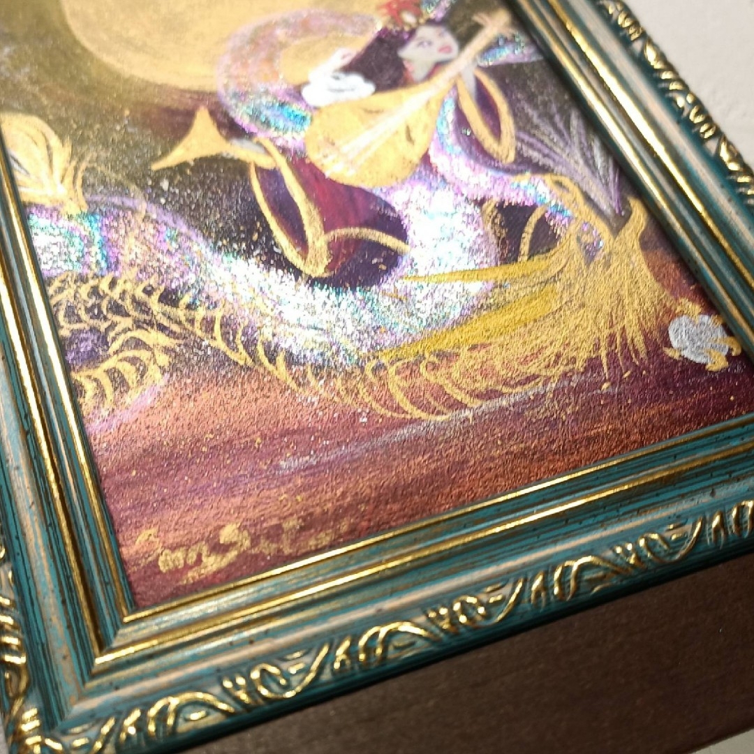 風水開運神仏絵画＊七色衣の弁財天と白蛇と金龍〜金月夜〜金龍 鳥居 金