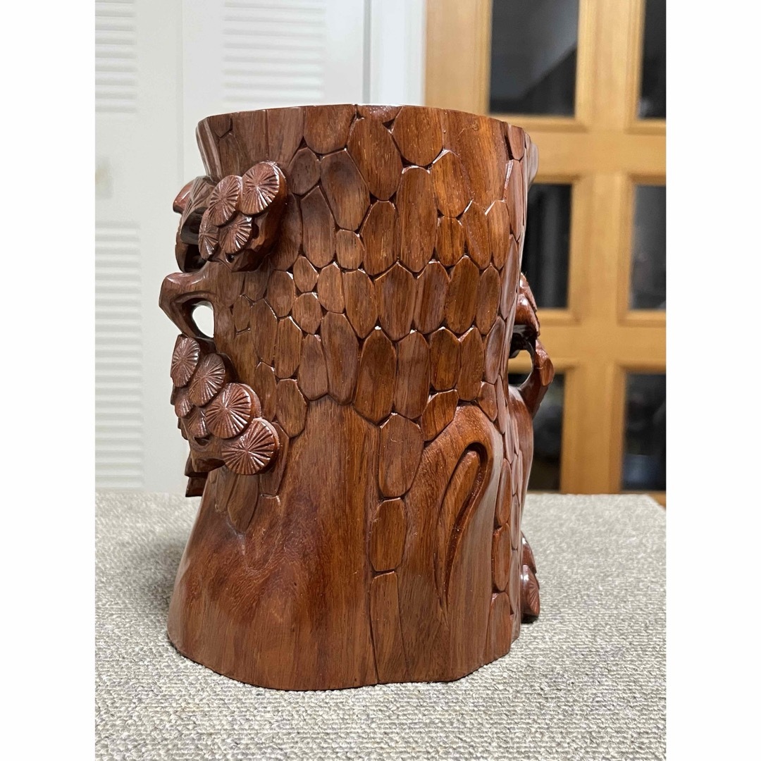 職人手作り製作 筆立て リグナムバイタ 紅木 松 鶴 ツルの通販 by 肉