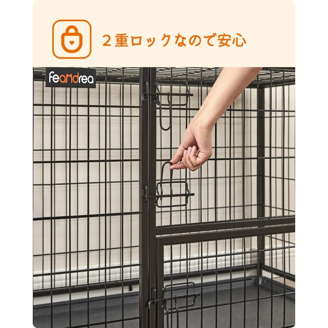 FEANDREA ペットケージ 犬ケージ 中型犬 大型犬 ダブルドア付き トレー