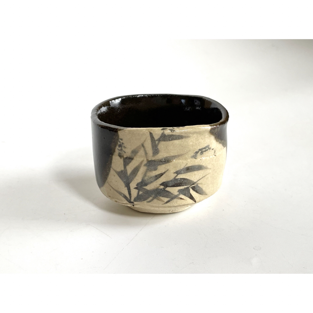 人間国宝 陶芸家 加藤卓男 黒織部 酒杯 酒器 酒盃 ぐい呑 共箱 人間