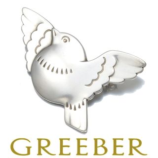 美品ジョージジェンセン シルバー925 鳥と葉のブローチコサージュロゴ