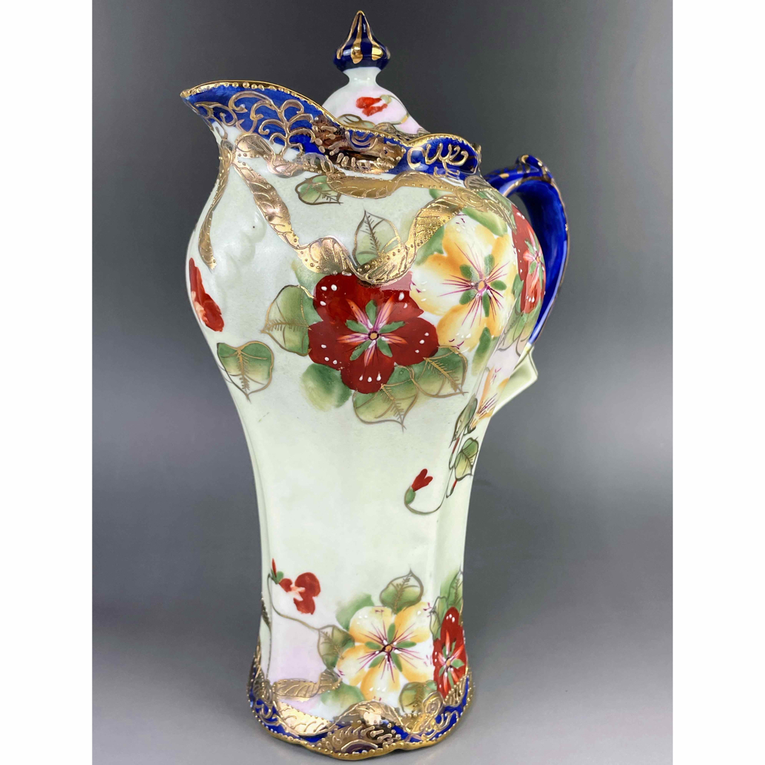 美品】オールドニッポン 約24cm 金盛り 花紋 チョコレートポット