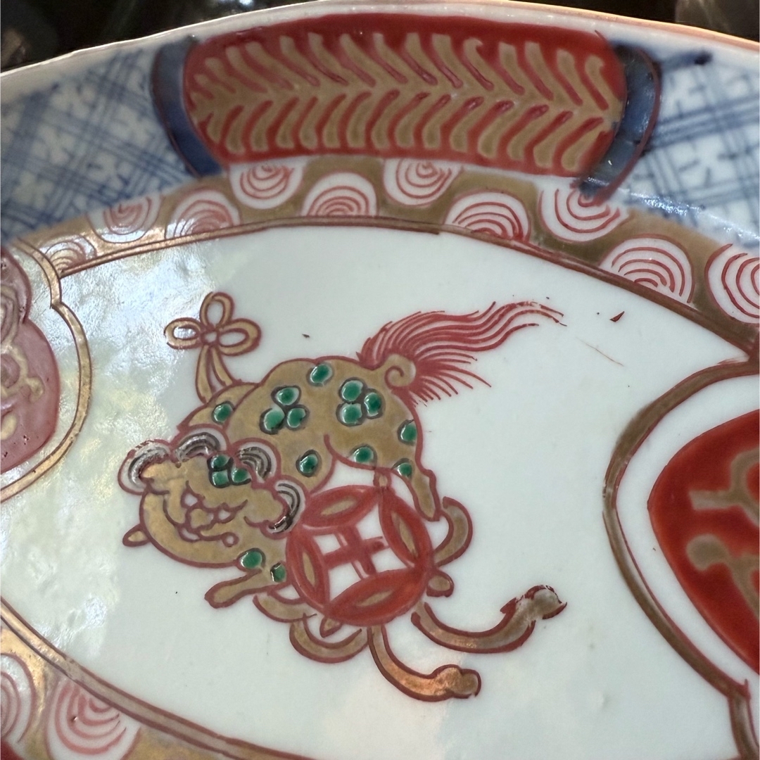 89様感謝‼️最上手伊万里 唐獅子牡丹 富貴繁栄の舟形膾皿 切支丹