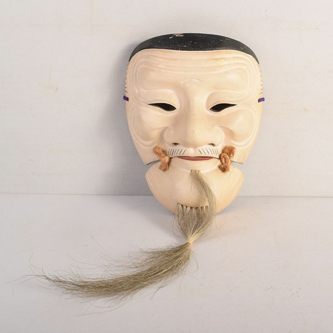 時代 能面『大?見/べしみ/べし見』木彫能面 彩色 桐箱 正絹面袋