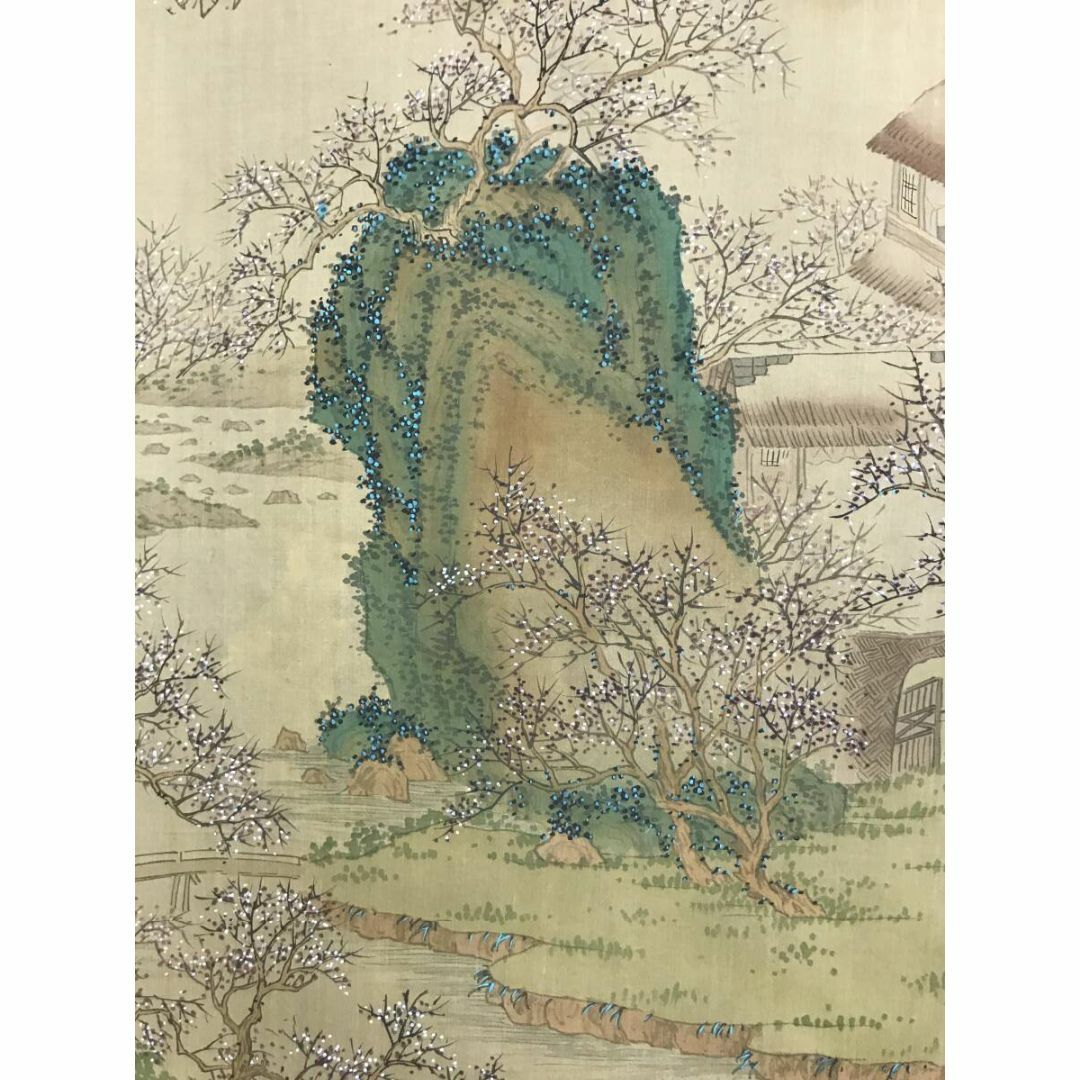 ディスカウント 真作/長坂雲在/青緑山水人物画賛/梅花/春景山水図/掛軸