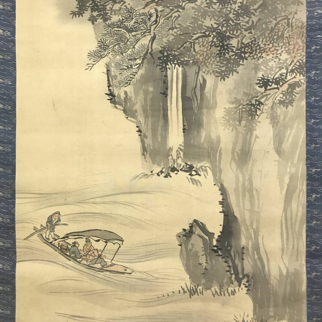 模写/谷文晁/山水図/赤壁の図/船人物図/掛軸☆宝船☆AI-