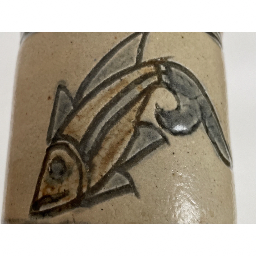 陶芸家 人間国宝 金城次郎 魚文 筆筒 筆入れ 筒花入 コップ 民