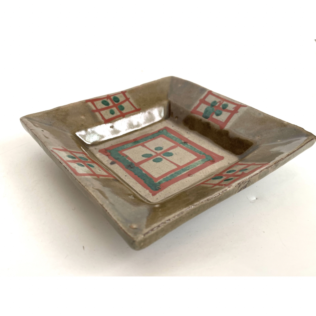 人間国宝 陶芸家 濱田庄司 浜田庄司 赤絵皿 識箱 菓子皿 四方皿 人間