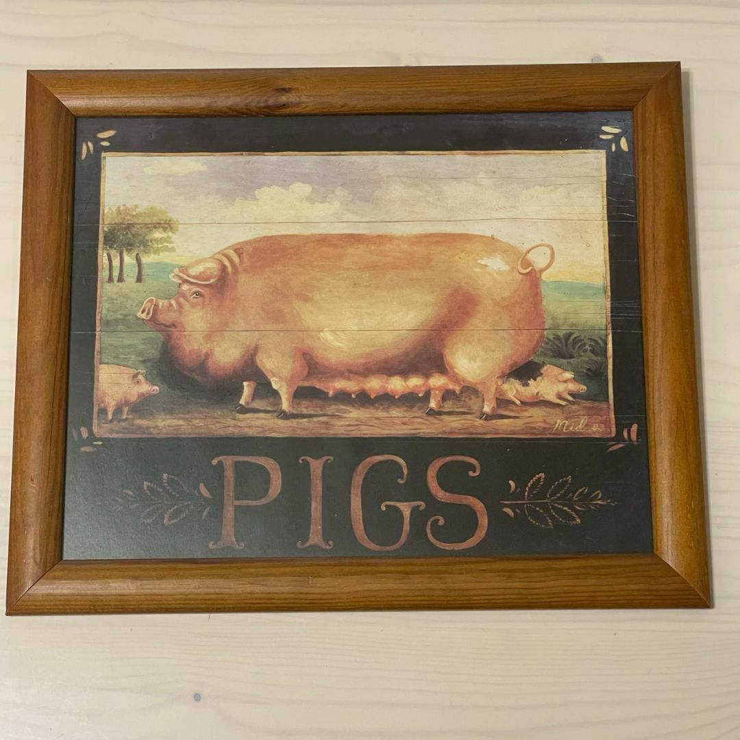 イギリス購入☆木製額入り絵 PIG & SHEEP