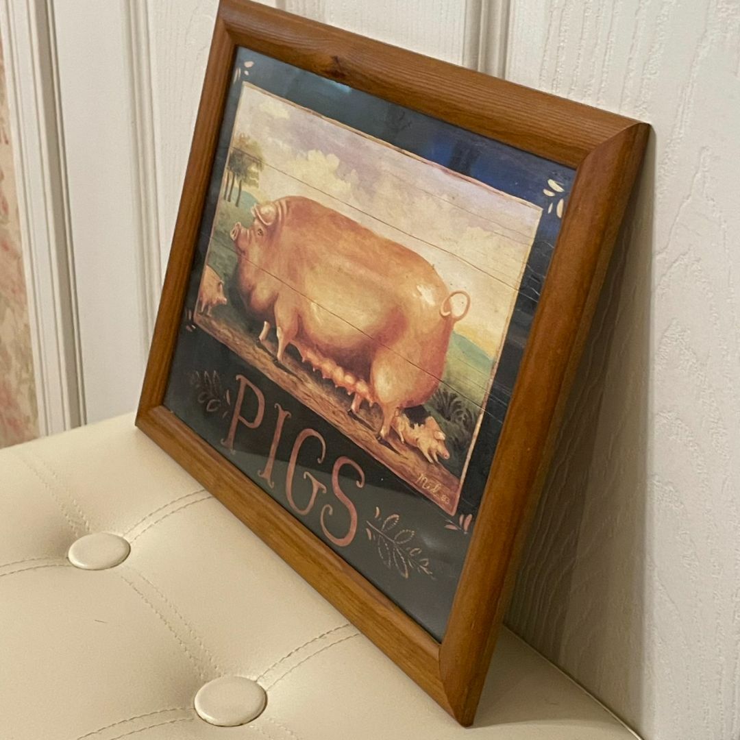 イギリス購入☆木製額入り絵 PIG & SHEEP イギリス購入☆木製額入り絵