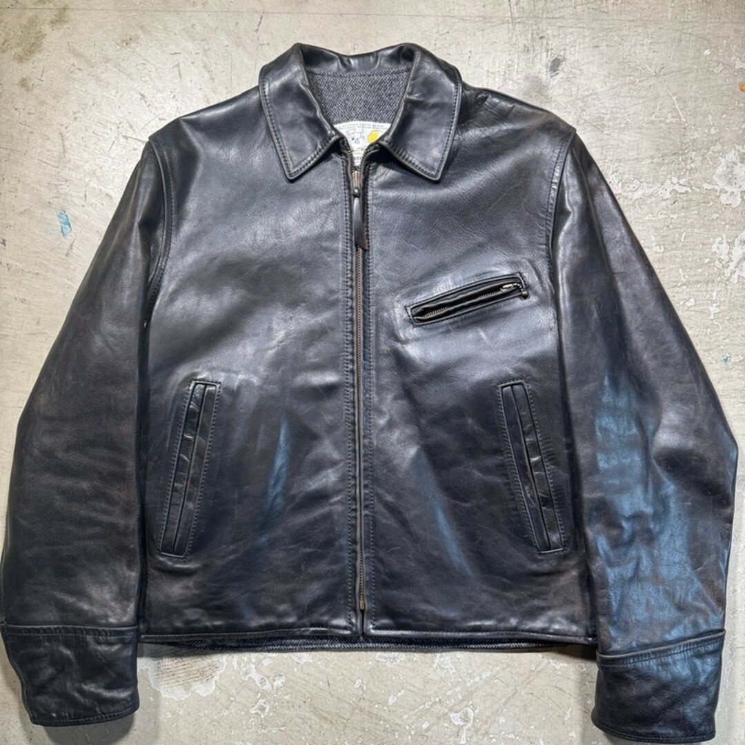 茶芯良好エアロレザー ホースハイド レザージャケット ハーフベルト 38