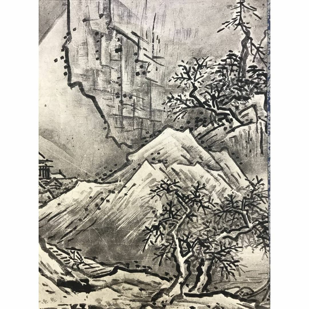 模写/雪舟等楊/山水図/絹表装/布袋屋掛軸HH-858